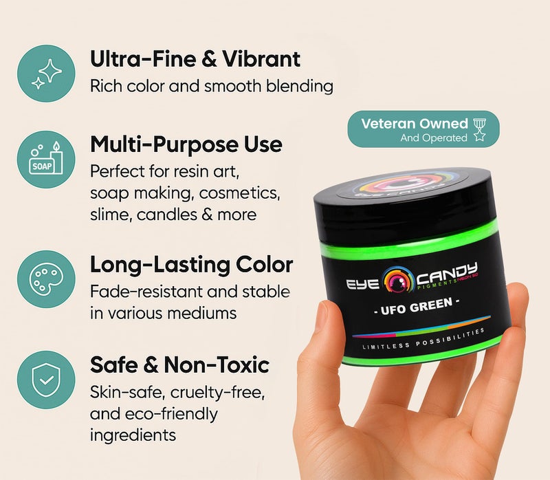 Eye Candy Pigments Premium Mica Powder - UFO Green (50gr) - for Epoxy, Resin, Soap, Paint, Woodworking, Acrylic Pouring, Bath Bombs, Fishing Lures - DIY Arts and Crafts Additive - Image 3